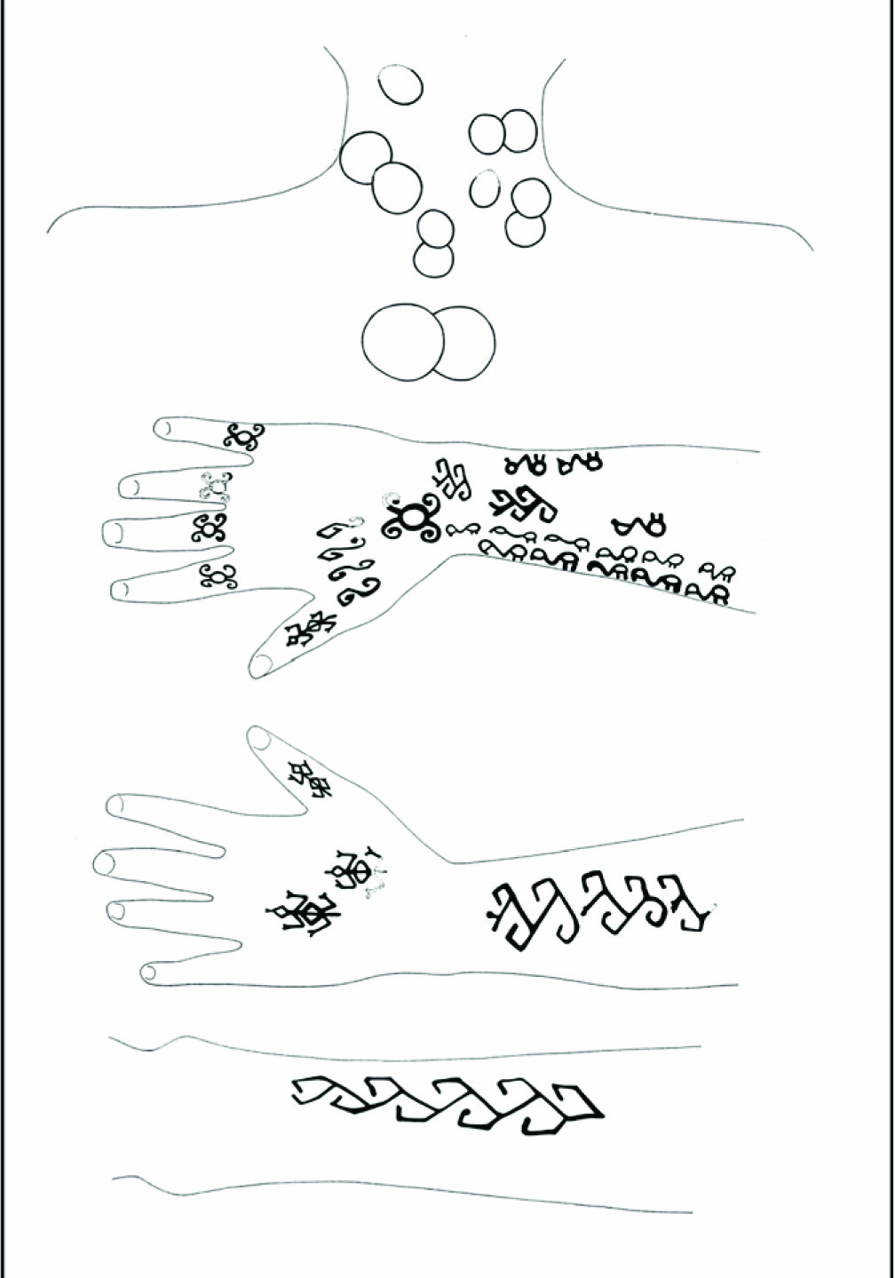 Tattoos found on the Chiribaya Alta mummy, drawn by Konrad Spindler