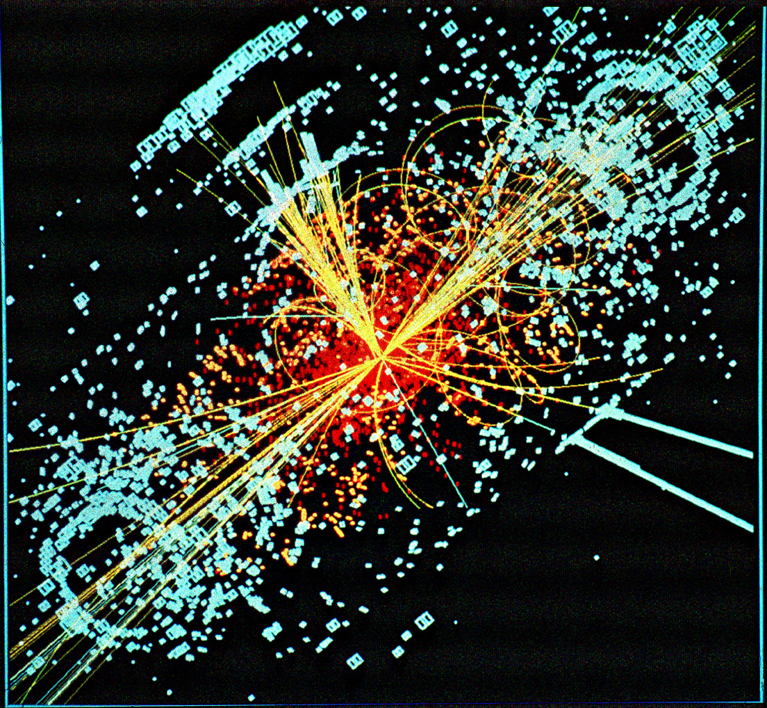 Simulated decay pattern of a Higgs boson