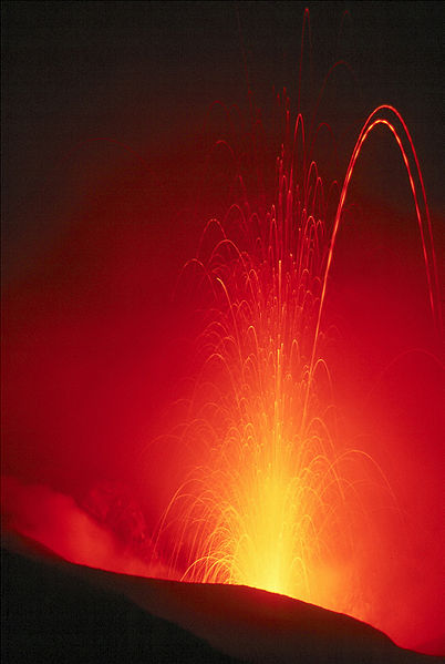 Eruption of Stromboli volcano, taken in 1980 by Wolfgang Beyer
