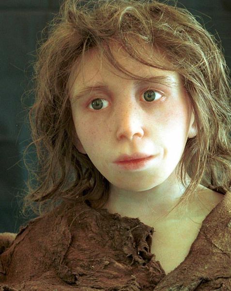 Reconstruction of what a Neandertal child might have looked like, made by researchers at the University of Zurich, based on a specimen found in Gibraltar